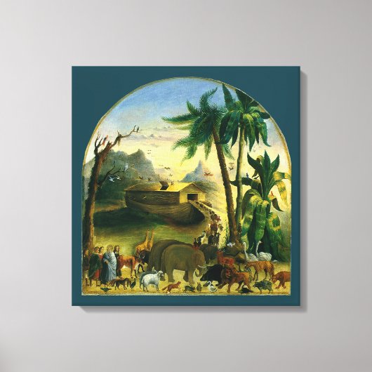 ヴィンテージビクトリアンフォークアート、ノアの箱舟by Hidley キャンバスプリント (正面)