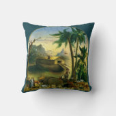 ヴィンテージビクトリアンフォークアート、ノアの箱舟by Hidley クッション (裏面)