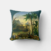 ヴィンテージビクトリアンフォークアート、ノアの箱舟by Hidley クッション (正面)