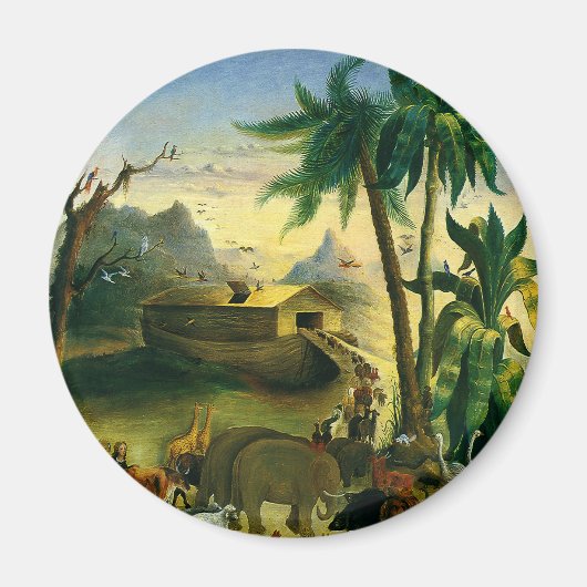 ヴィンテージビクトリアンフォークアート、ノアの箱舟by Hidley マグネット (正面)