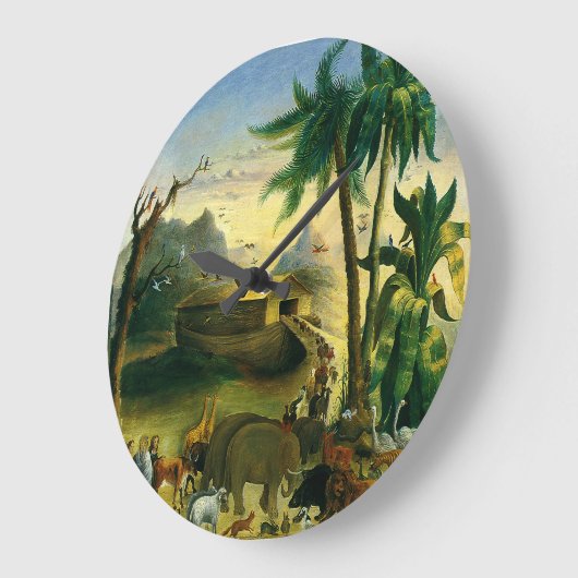 ヴィンテージビクトリアンフォークアート、ノアの箱舟by Hidley ラージ壁時計 (傾斜)
