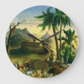 ヴィンテージビクトリアンフォークアート、ノアの箱舟by Hidley ラージ壁時計 (正面)