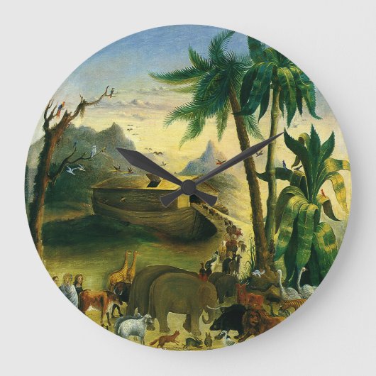 ヴィンテージビクトリアンフォークアート、ノアの箱舟by Hidley ラージ壁時計 (正面)