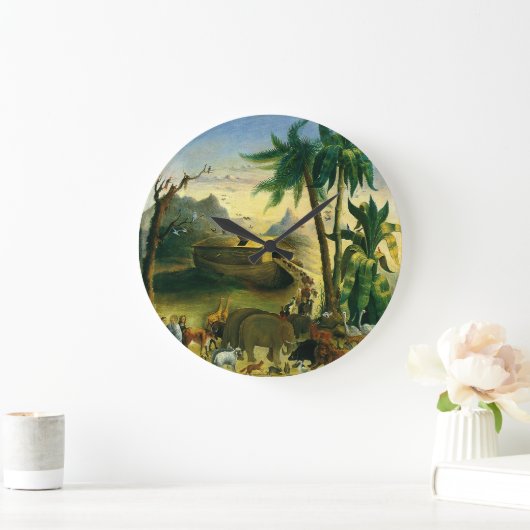 ヴィンテージビクトリアンフォークアート、ノアの箱舟by Hidley ラージ壁時計 (ホーム)