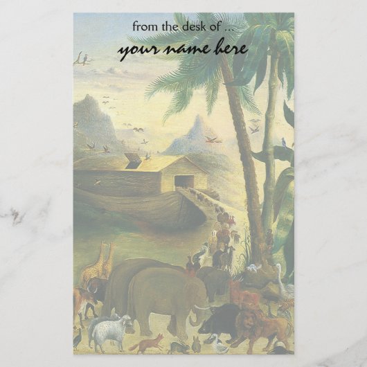 ヴィンテージビクトリアンフォークアート、ノアの箱舟by Hidley 便箋 (正面)