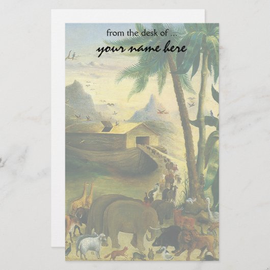 ヴィンテージビクトリアンフォークアート、ノアの箱舟by Hidley 便箋 (正面/裏面)