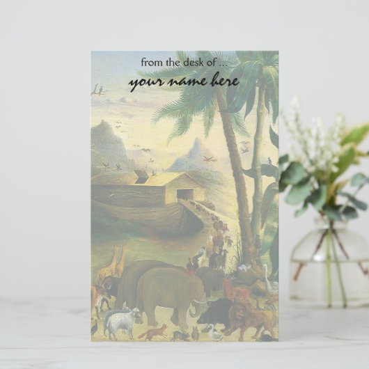 ヴィンテージビクトリアンフォークアート、ノアの箱舟by Hidley 便箋 (スタンド正面)