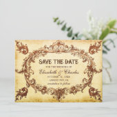 ヴィンテージビクトリアンフレーム結婚式の日付の保存 セーブザデート (スタンド正面)