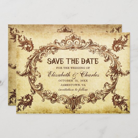 ヴィンテージビクトリアンフレーム結婚式の日付の保存 セーブザデート (正面/裏面)