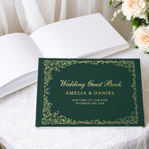 ヴィンテージビクトリアンフローラエメラルドグリーン結婚ズ ゲストブック