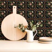 ヴィンテージビクトリアンフローラダマスクプニーズネイビーブルー タイル