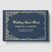 ヴィンテージビクトリアンフローラネイビーブルー金ゴールド結婚ズ ゲストブック (正面)