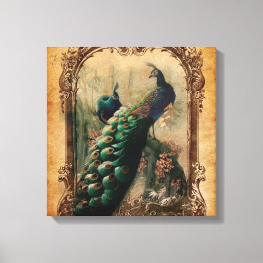 ヴィンテージビクトリアンフローラパリス孔雀 キャンバスプリント (正面)