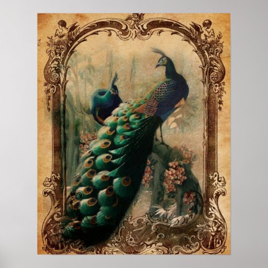 ヴィンテージビクトリアンフローラパリス孔雀 ポスター (正面)