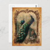 ヴィンテージビクトリアンフローラパリス孔雀 ポストカード (正面/裏面)