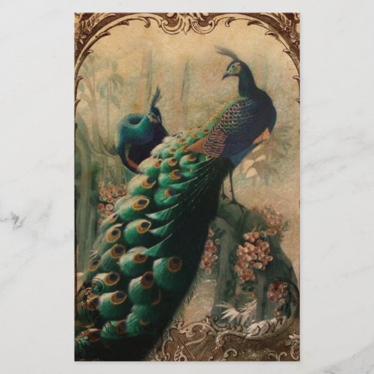 ヴィンテージビクトリアンフローラパリス孔雀 便箋 (正面)