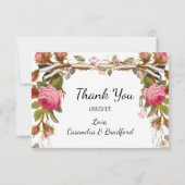 ヴィンテージビクトリアンフローラピンク結婚ロ感謝していス サンキューカード (裏面)