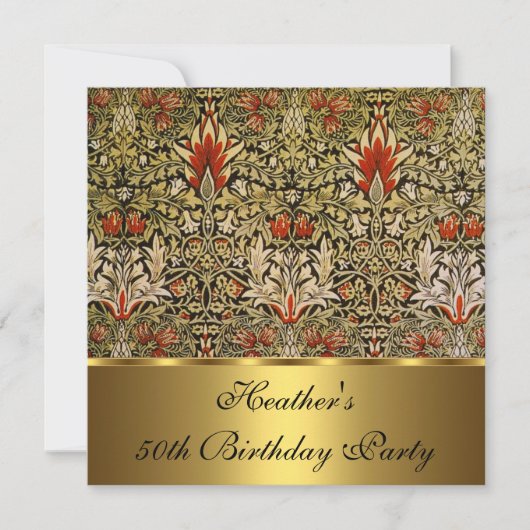 ヴィンテージビクトリアンフローラヘビ頭1876金ゴールド 招待状 (正面)