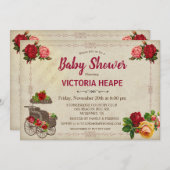 ヴィンテージビクトリアンフローラベビーシャワー招待状 招待状 (正面/裏面)