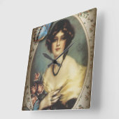 ヴィンテージビクトリアンフローラレトロなパリ女性 スクエア壁時計 (傾斜)