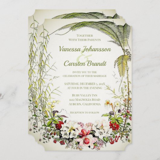 ヴィンテージビクトリアンフローラ結婚式招待状 招待状 (正面/裏面)