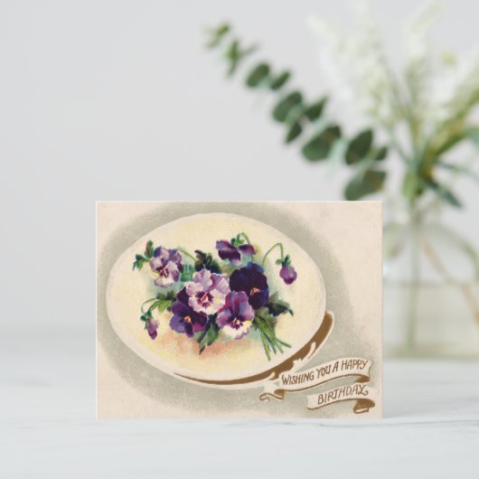 ヴィンテージビクトリアンフローラ誕生日はがき。 ポストカード (スタンド正面)