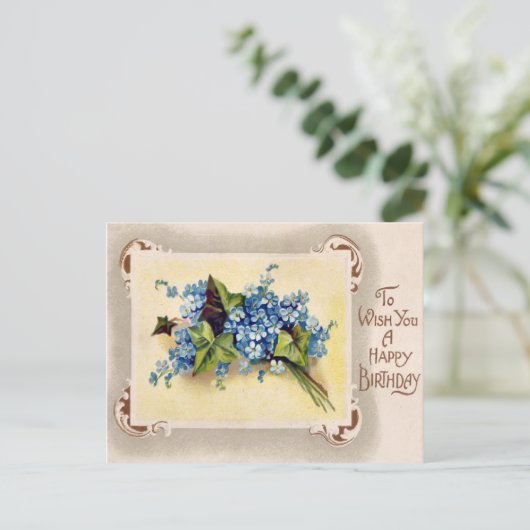 ヴィンテージビクトリアンフローラ誕生日はがき。 ポストカード (スタンド正面)