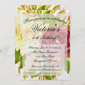 ヴィンテージビクトリアンフローラ誕生日パーティーへの招待 招待状 (正面/裏面)