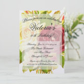 ヴィンテージビクトリアンフローラ誕生日パーティーへの招待 招待状 (スタンド正面)