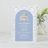 ヴィンテージビクトリアンブライダルシャワーシャンブレブルー 招待状 (スタンド正面)