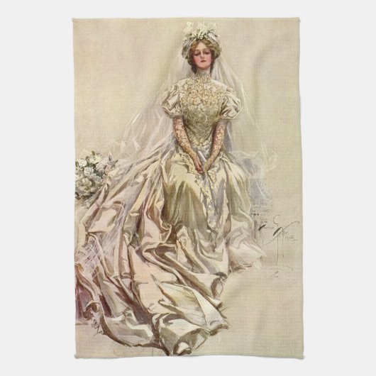 ヴィンテージビクトリアンブライドアンティークブライダルポートレート キッチンタオル (縦)