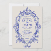 ヴィンテージビクトリアンブルーバロックオーナメント結婚ズ 招待状 (正面)