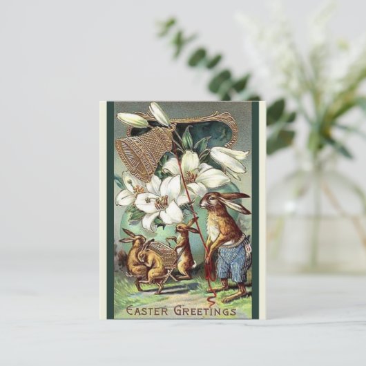 ヴィンテージビクトリアンブンニーズ復活祭の挨拶 シーズンポストカード (スタンド正面)