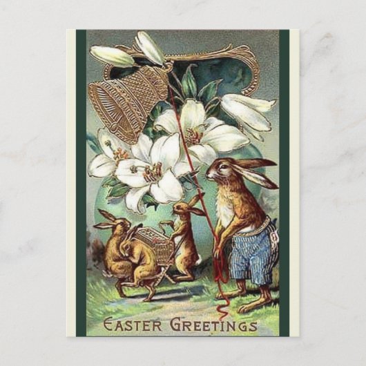 ヴィンテージビクトリアンブンニーズ復活祭の挨拶 シーズンポストカード (正面)