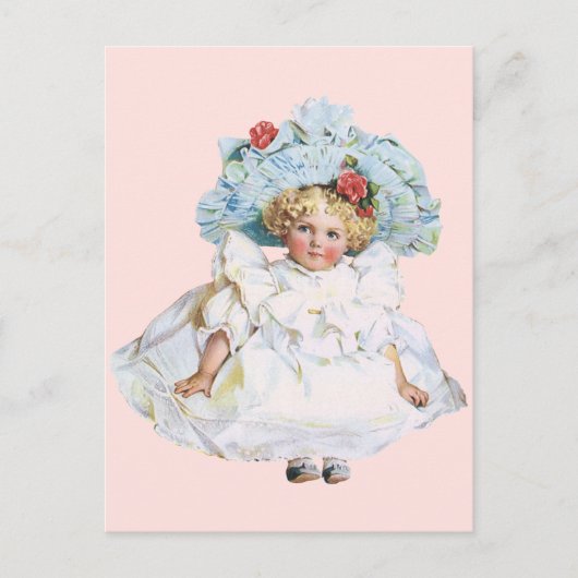 ヴィンテージビクトリアンベビーガールドール、イースタードレスハット シーズンポストカード (正面)