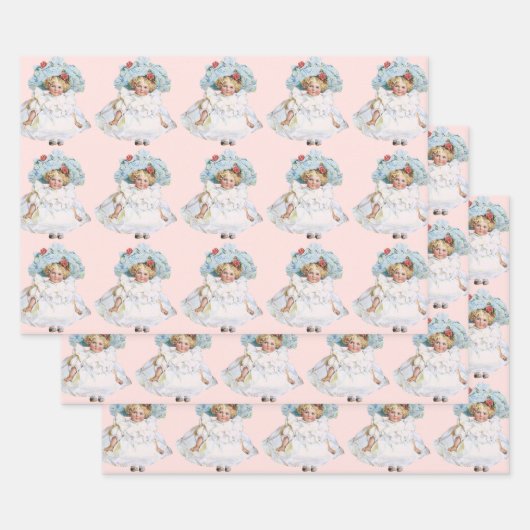 ヴィンテージビクトリアンベビーガールドール、イースタードレスハット ラッピングペーパーシート (セット)