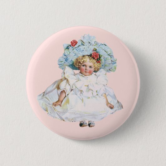 ヴィンテージビクトリアンベビーガールドール、イースタードレスハット 缶バッジ (正面)