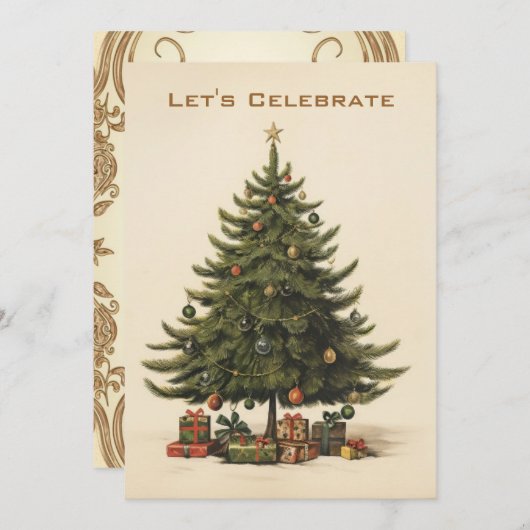 ヴィンテージビクトリアンホリデークリスマスパーティー 招待状 (正面/裏面)