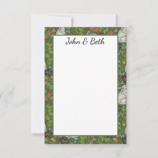 ヴィンテージビクトリアンホワイトバニーラビットインガーデン サンキューカード (正面)