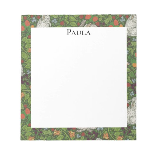 ヴィンテージビクトリアンホワイトバニーラビットインガーデン ノートパッド (正面)