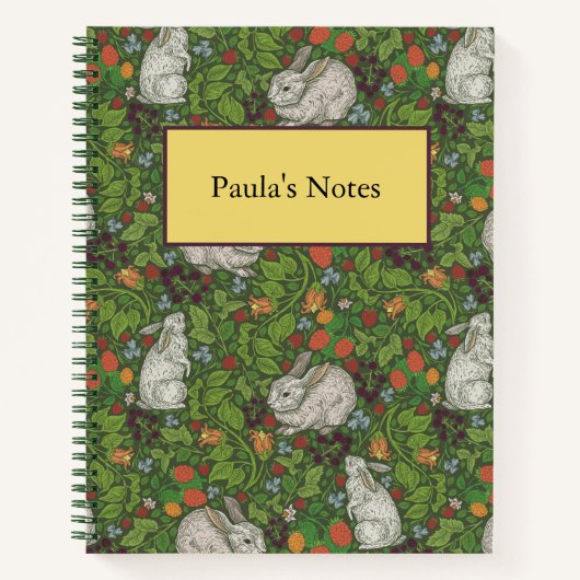 ヴィンテージビクトリアンホワイトバニーラビットインガーデン ノートブック (正面)