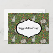 ヴィンテージビクトリアンホワイトバニーラビットインガーデン ポストカード (正面/裏面)