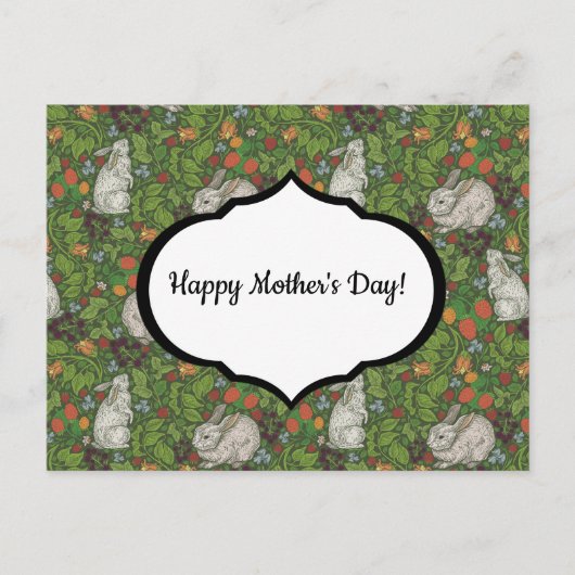 ヴィンテージビクトリアンホワイトバニーラビットインガーデン ポストカード (正面)