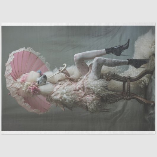 ヴィンテージビクトリアンホワイトプードルピンクデコップページ 薄葉紙 (正面)