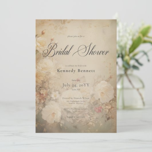 ヴィンテージビクトリアンホワイトローズブライダルシャワー 招待状 (スタンド正面)