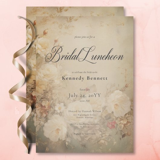 ヴィンテージビクトリアンホワイトローズブライダルルンチョン 招待状