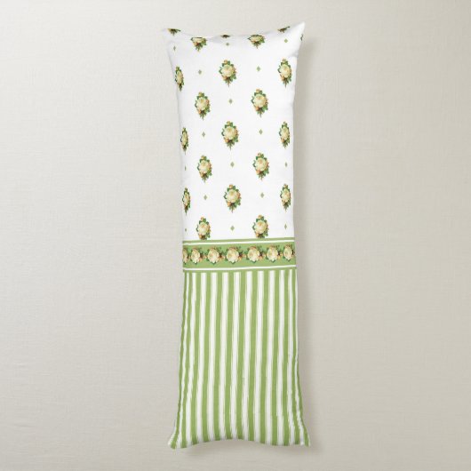 ヴィンテージビクトリアンホワイトローズ開花グリストライプーン ボディピロー (裏面 (縦))