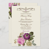 ヴィンテージビクトリアンボタニカルピンク&プラム 招待状 (正面/裏面)