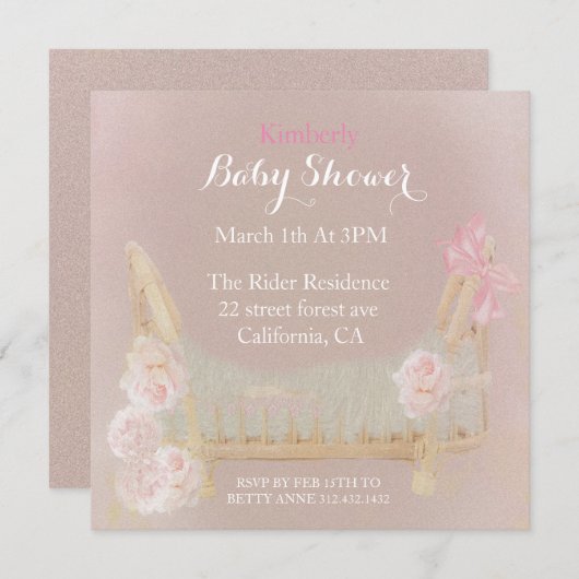 ヴィンテージビクトリアンボヘミアンベイビーシャワー 招待状 (正面/裏面)