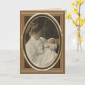 ヴィンテージビクトリアンマザー&ベビーチャイルドポートレート カード (黄色い花)